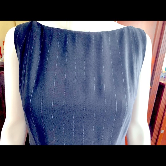 Anne Klein 2 piece suit navy blue & thin white striped wool long dress & jacket - Picture 15 of 16